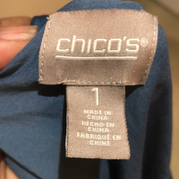 Chico's V Neck Long Sleeve Satin Look Layered Top with 3-4 Sleeves-Size 1 - Picture 6 of 7